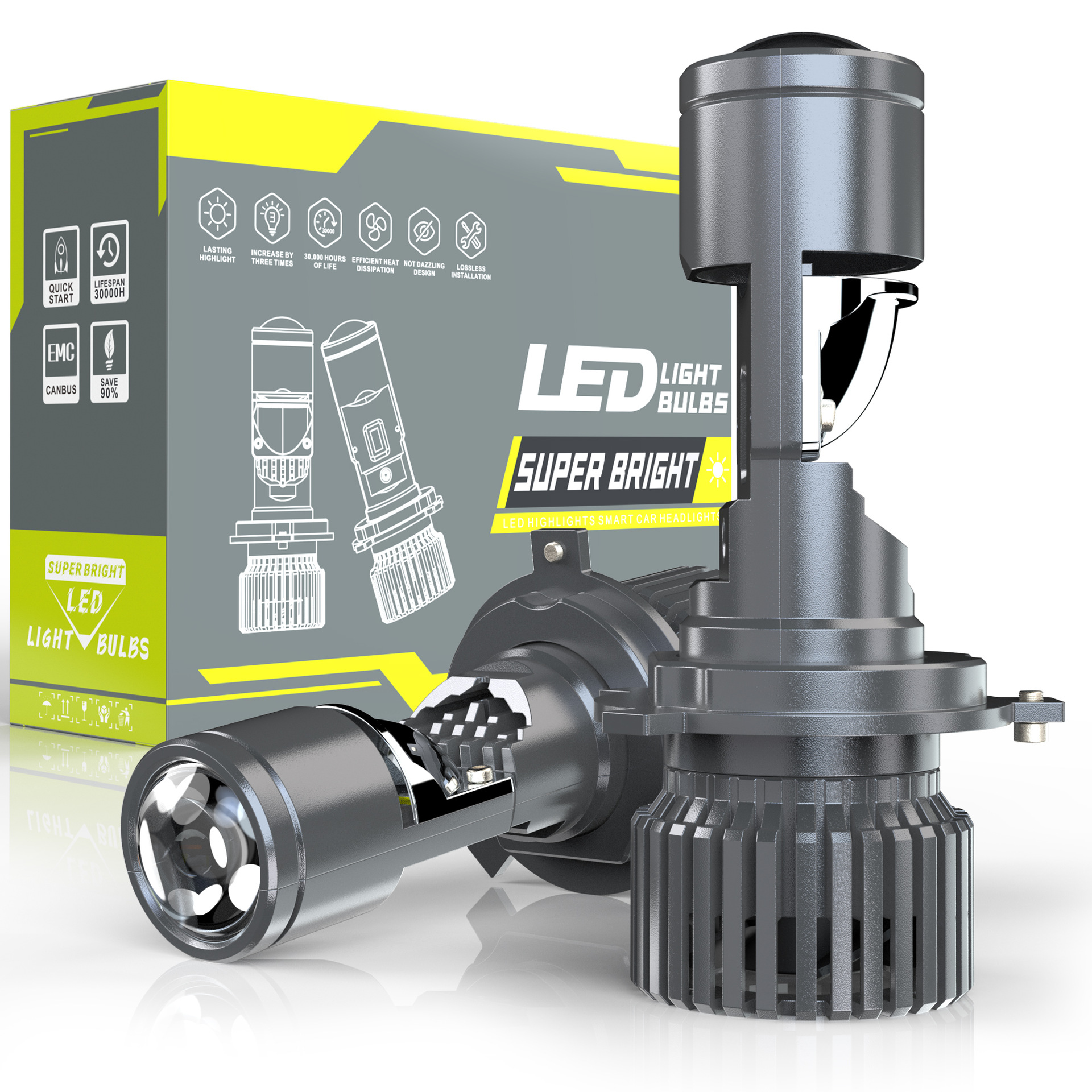 Led Lens Headlight Gt4 70W 6500K High Low Beam Projector Lens H4 Motorcycle Led Headlight